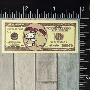 🌀10/$10🌀 Sanrio Banknote Reusable Waterproof Vinyl Sticker Decal